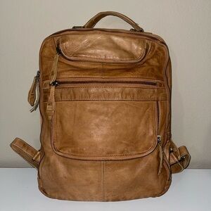 Free People Tan “East end” Leather Backpack with Structured Design